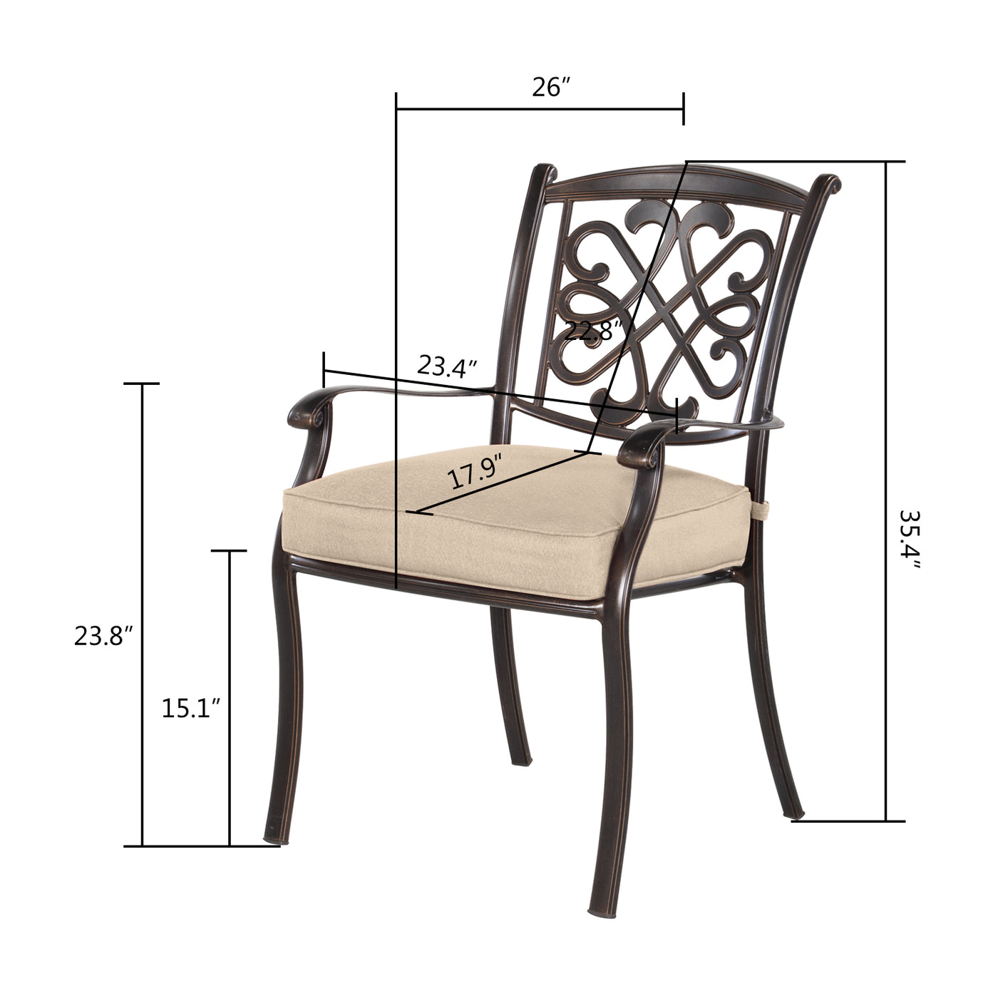 4PCS Patio Outdoor Aluminum Dining Chairs with Cushions, All Weather Stackable