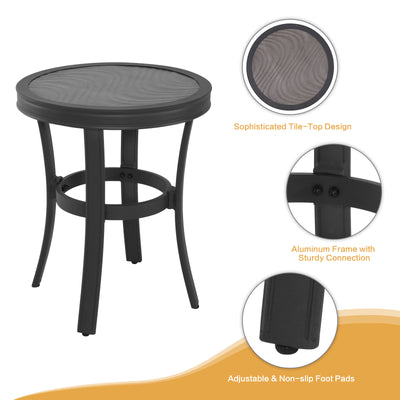Aluminum 3-Piece Outdoor Bistro Set, Tile Top Bistro Table and 2 Swivel Chairs