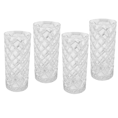 Set of 4 Drinking Glasses Highball Glasses For Water, Juice, Whiskey, and Cocktails | Beverage Tumbler Glasses All Purpose Highball