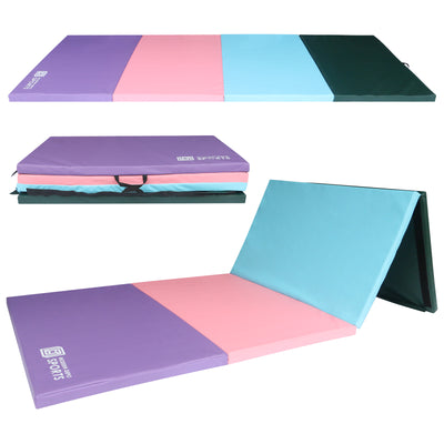 Gymnastics Mat 10'x4'x2" Foldable Tumbling Mats with Carrying Handles Four Fold Thick Exercise Mat for Home Aerobics Stretching Yoga