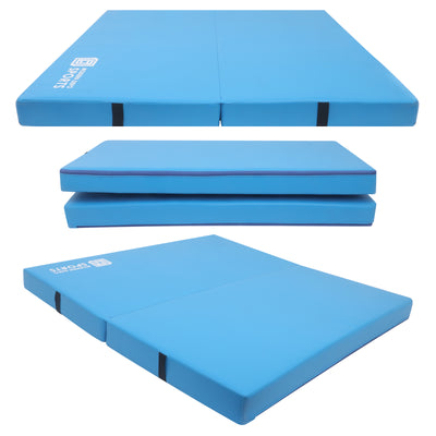 Gymnastics Mat for Kids 4'x4'x4" Foldable Tumbling Mats with Carrying Handles 2-Panels Fold Thick Exercise Mat for Home Aerobics Stretching Yoga, Blue