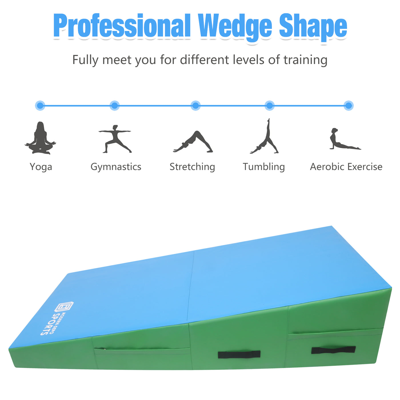 Gymnastics Wedge Mats 60" X 30" X 14" Folding for Home Use | Incline Mat Cheese Wedge With Zip Fastener, Waterproof Vinyl Cover, EPE Foam for Exercise, Tumbling, Yoga, Pilates