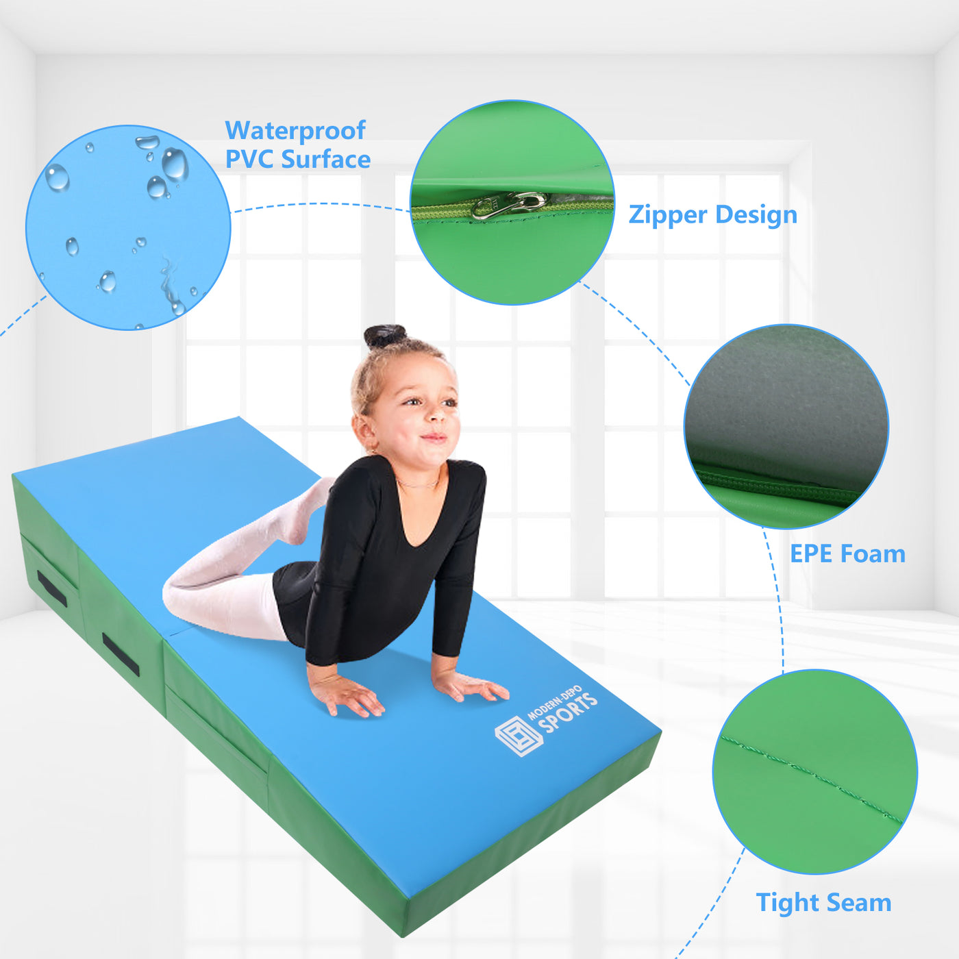 Gymnastics Wedge Mats 60" X 30" X 14" Folding for Home Use | Incline Mat Cheese Wedge With Zip Fastener, Waterproof Vinyl Cover, EPE Foam for Exercise, Tumbling, Yoga, Pilates