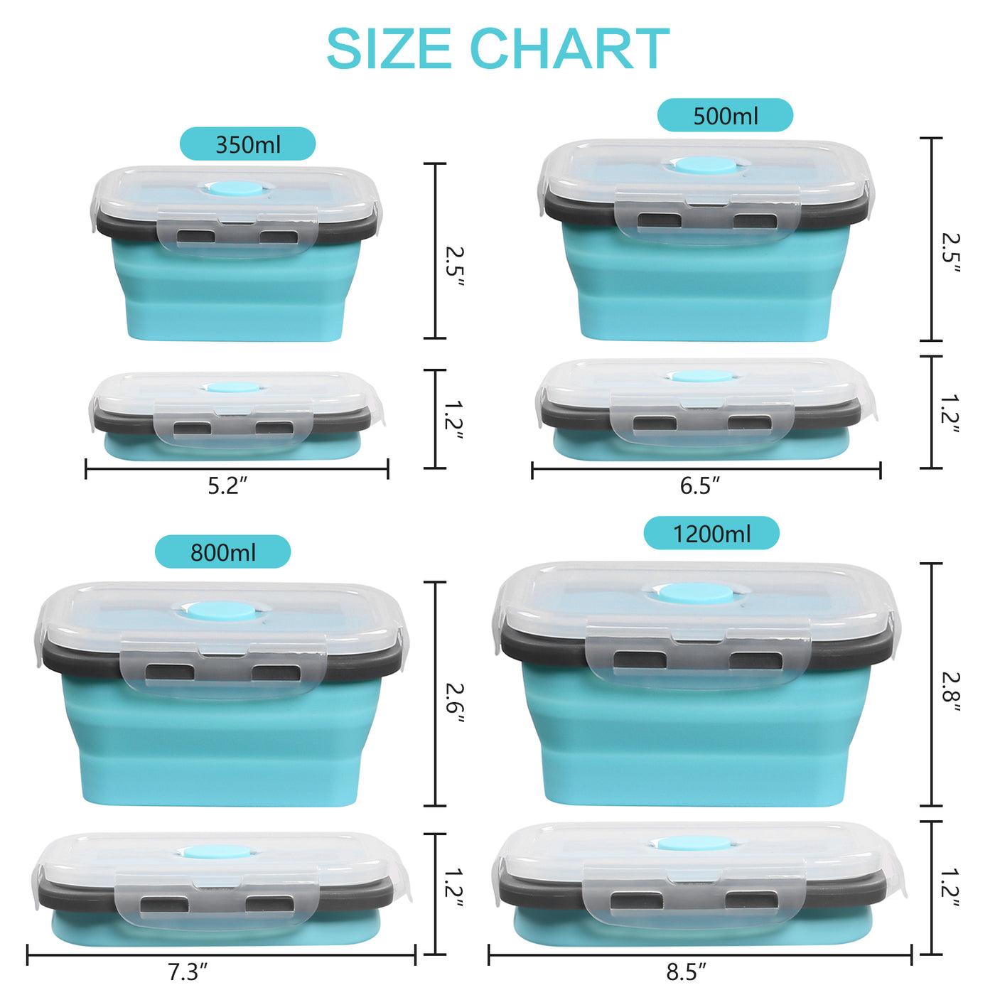 8 PCS Food Storage Containers with Lids, Portable Collapsible Expandable Bowls-Travel-Friendly Foldable Folding Silicone Lunch Box Set, 4PCS Round Shape & 4PCS Square, Food Storage Box