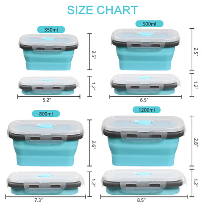 8 PCS Food Storage Containers with Lids, Portable Collapsible Expandable Bowls-Travel-Friendly Foldable Folding Silicone Lunch Box Set, 4PCS Round Shape & 4PCS Square, Food Storage Box