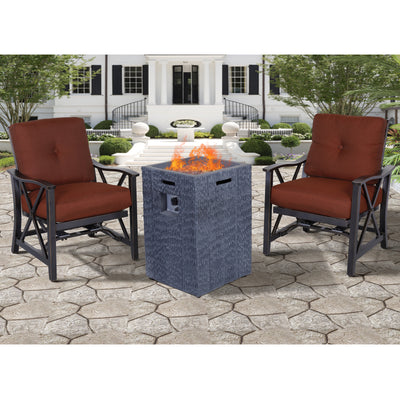19" Vertical Texture Surface Gas Fire Pit Table w/ 2PCS Alumin X Back Chairs