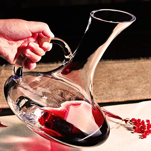 Crystal Wine Decanter Aerator Glass Red Wine Carafe with Handle 60oz/ 1800ml