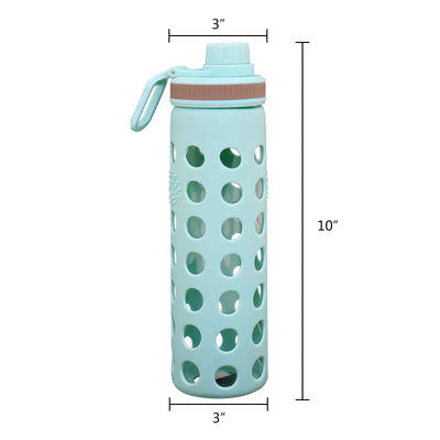 20oz Clear Glass Water Bottles Extra Lid Reusable Fitness Sports Bottle, Cyan