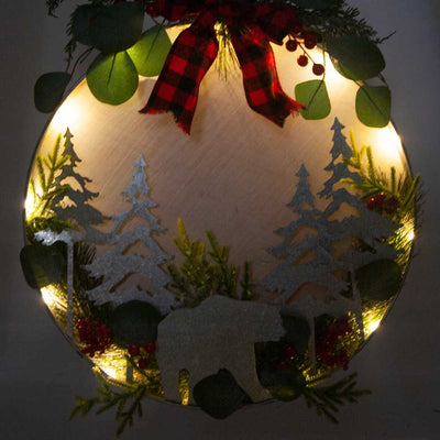 16" Christmas Wreath Door Décor Die Cut Wall Silhouette with Lights - Bear Theme