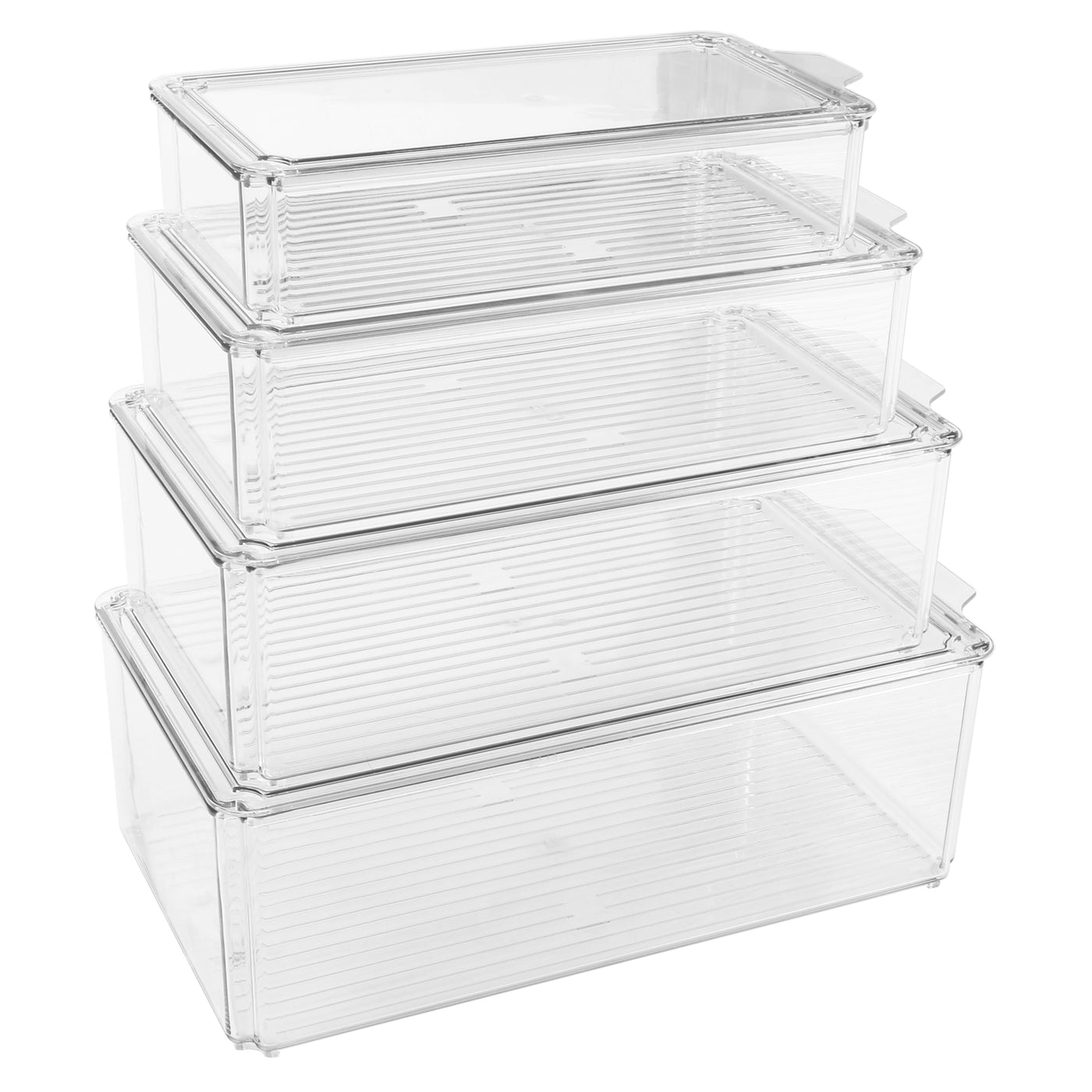 Pack of 4 Refrigerator Organizer Bins with Lids Stackable Food Storage Container