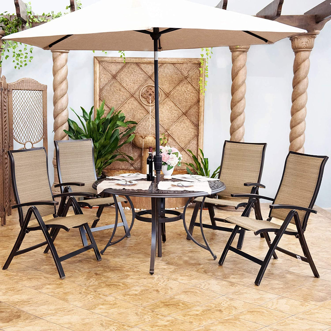 Outdoor Patio Garden Furniture 48" Round Table with Folding Chairs Set of 5
