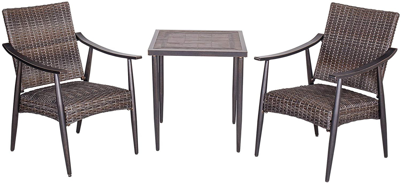 Set of 3 Patio Bistro Table and Wicker Chairs Outdoor Garden Lawn Furniture