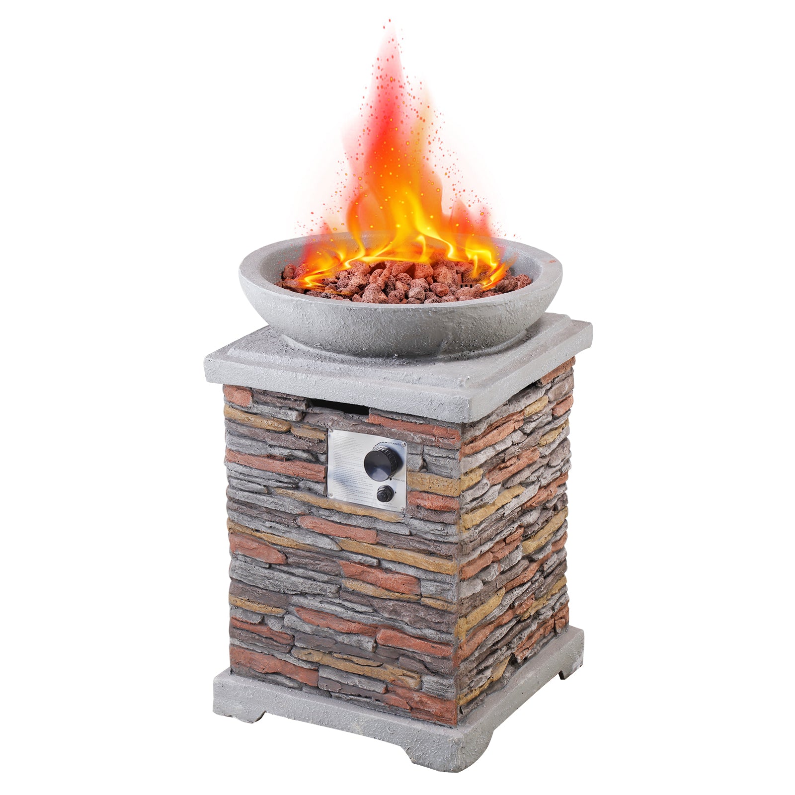 20" Outdoor Propane Fire Pit Table, Realistic Faux Ledgestone Panel Fi