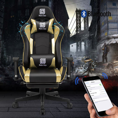 Ergonomic Swivel Racing Recliner Gaming Chair with Bluetooth Speakers Footrest
