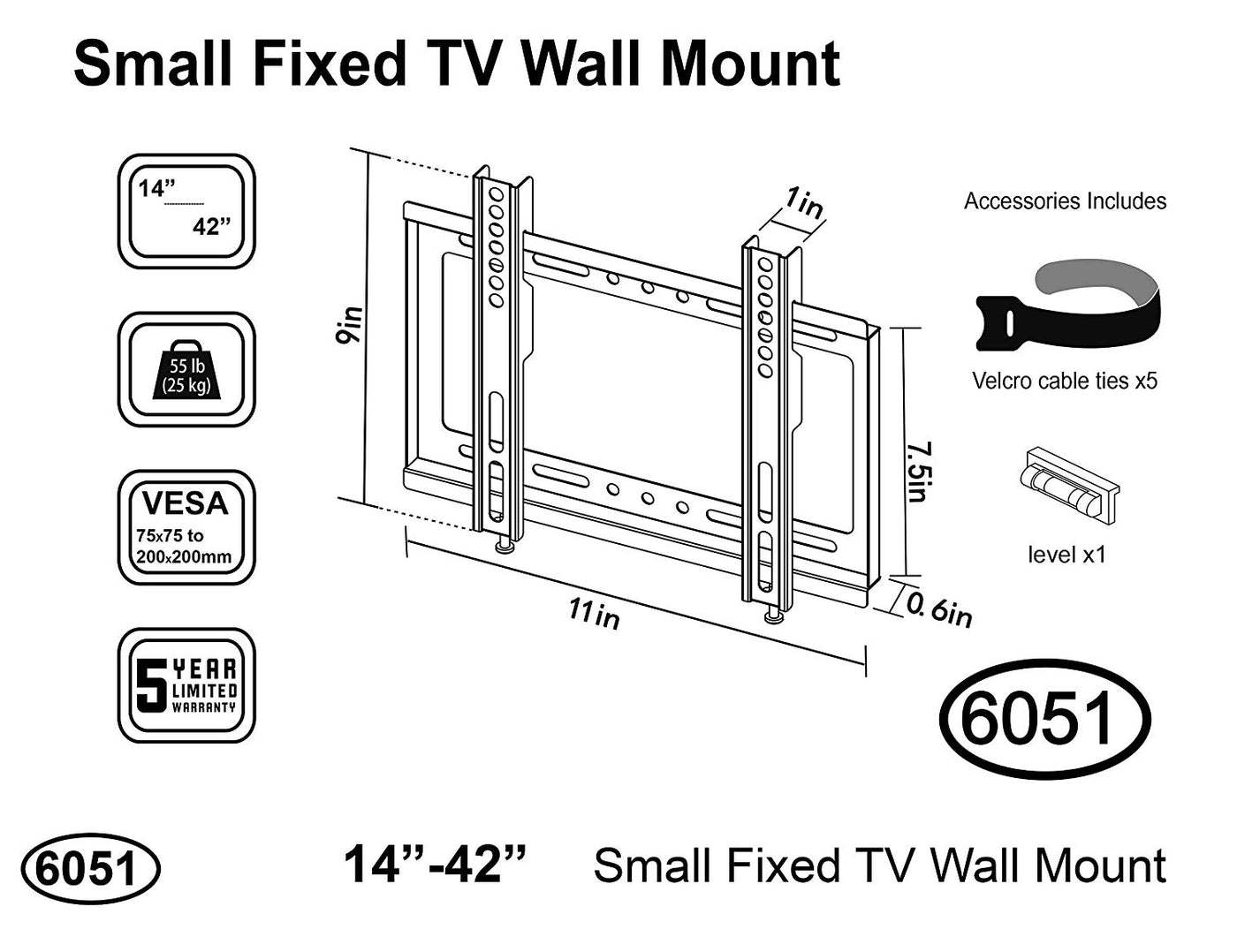 Fixed TV Wall Mounts for Most 14”-42” LED LCD OLED Plasma Flat Screen Monitor