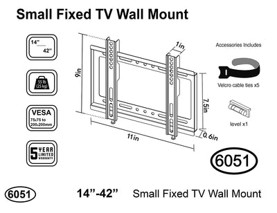 Fixed TV Wall Mounts for Most 14”-42” LED LCD OLED Plasma Flat Screen Monitor