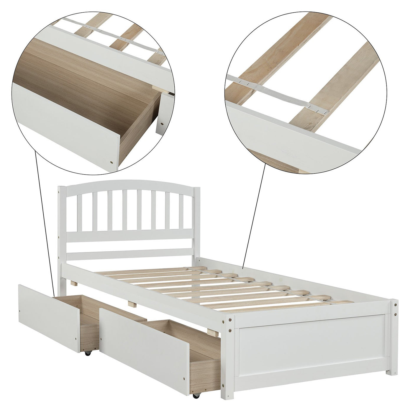 Twin Bed Frame with Headboard and Storage Drawers Platform Mattress Foundation