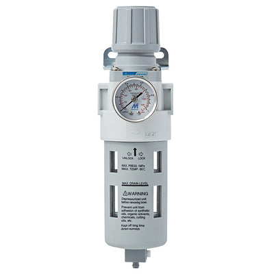 M Mindman Compressed Air Filter Regulator, 1/2" NPT, 5 Micron, Gauge, Bracket