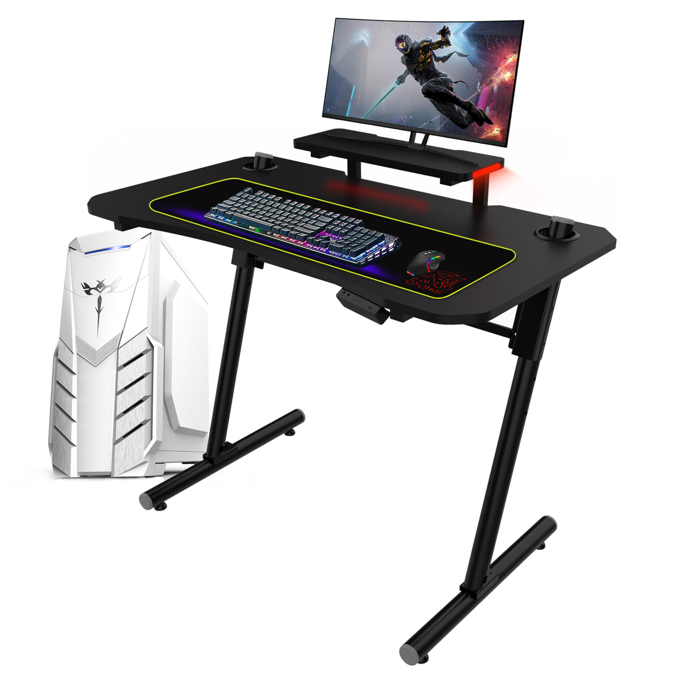 Computer Gaming Desk with LED Lights Monitor Stand 41 Inch PC Table Workstation