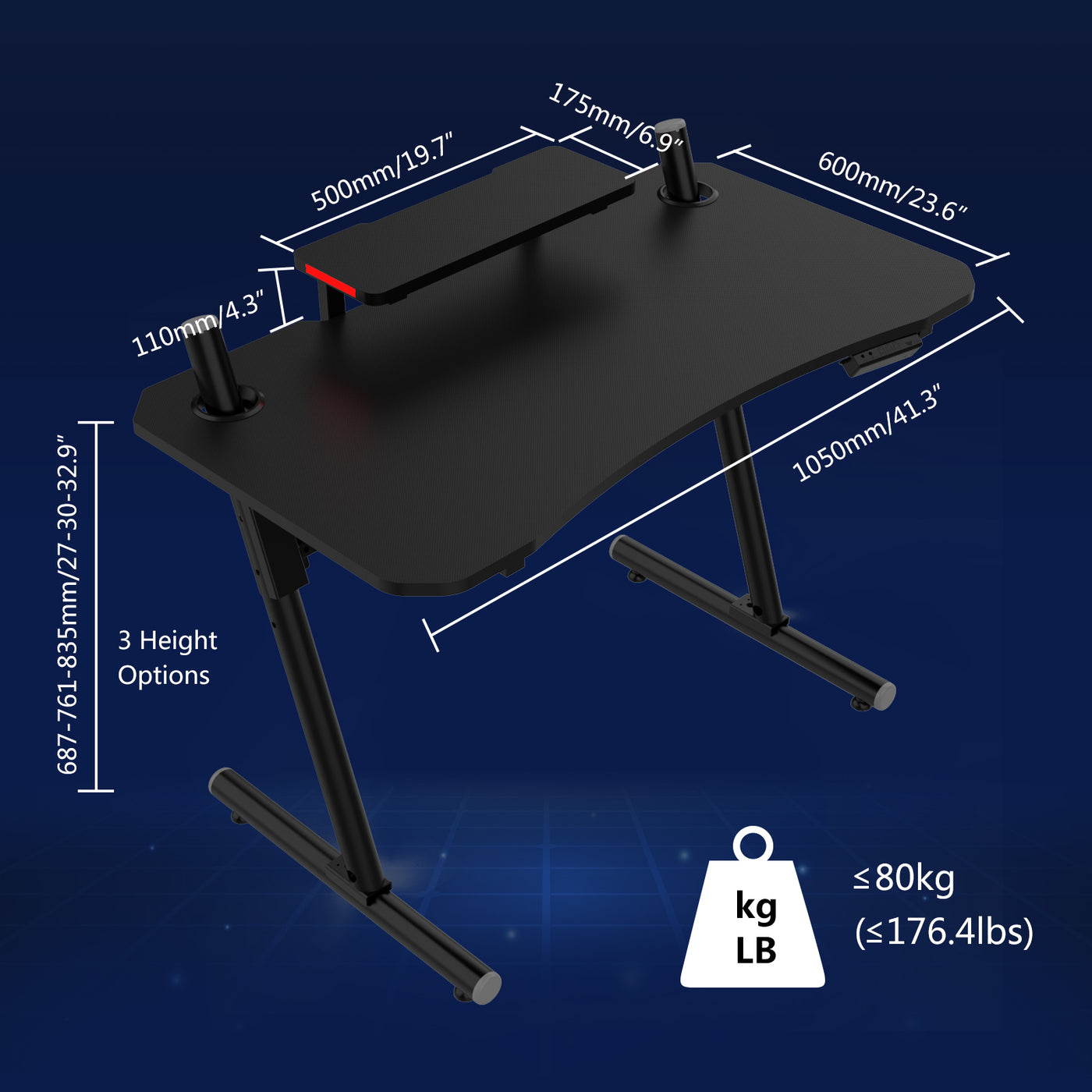 Computer Gaming Desk with LED Lights Monitor Stand 41 Inch PC Table Workstation