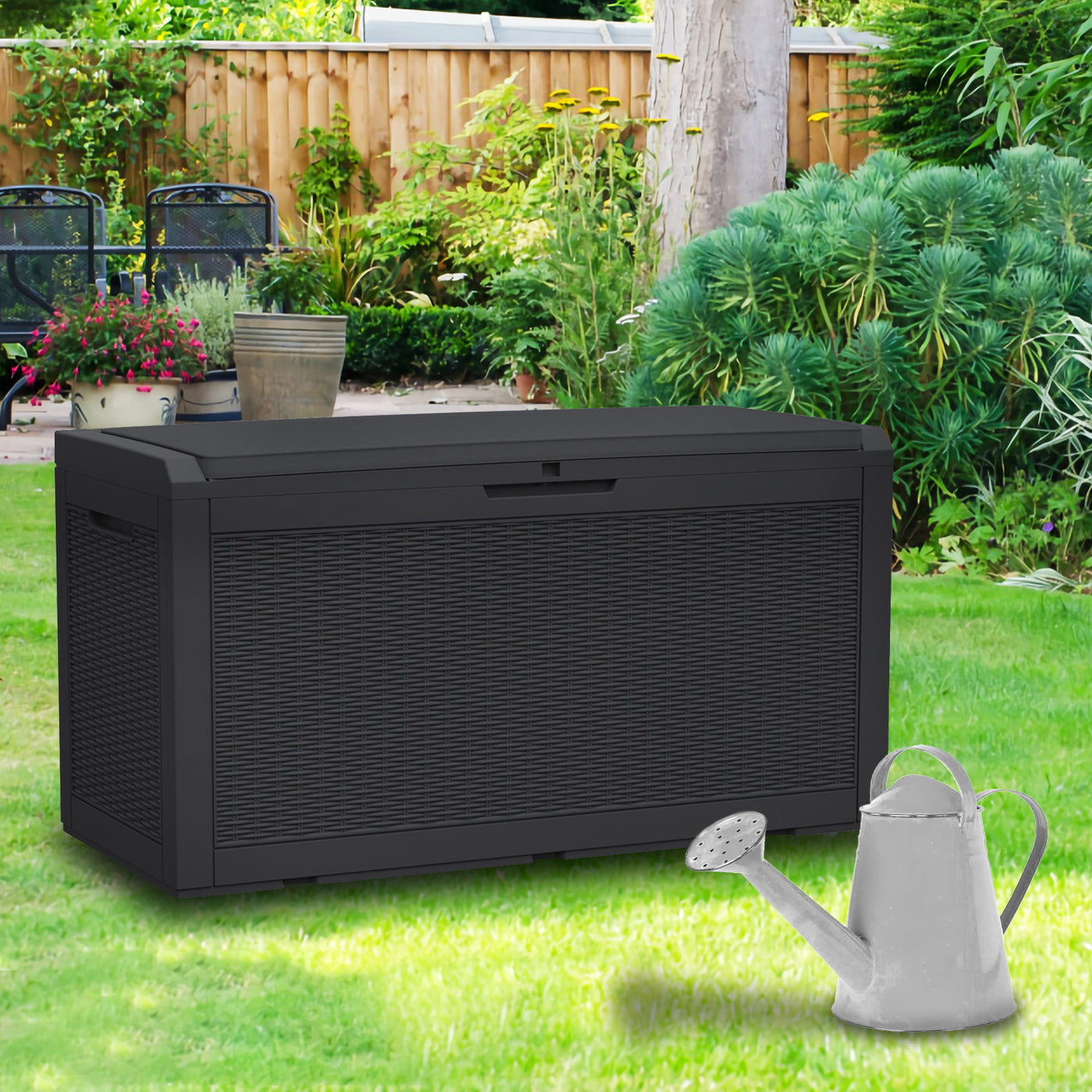 380L/100Gal Litre Outdoor Weatherproof Deck Box Patio Storage Cabinet w/ Cushion