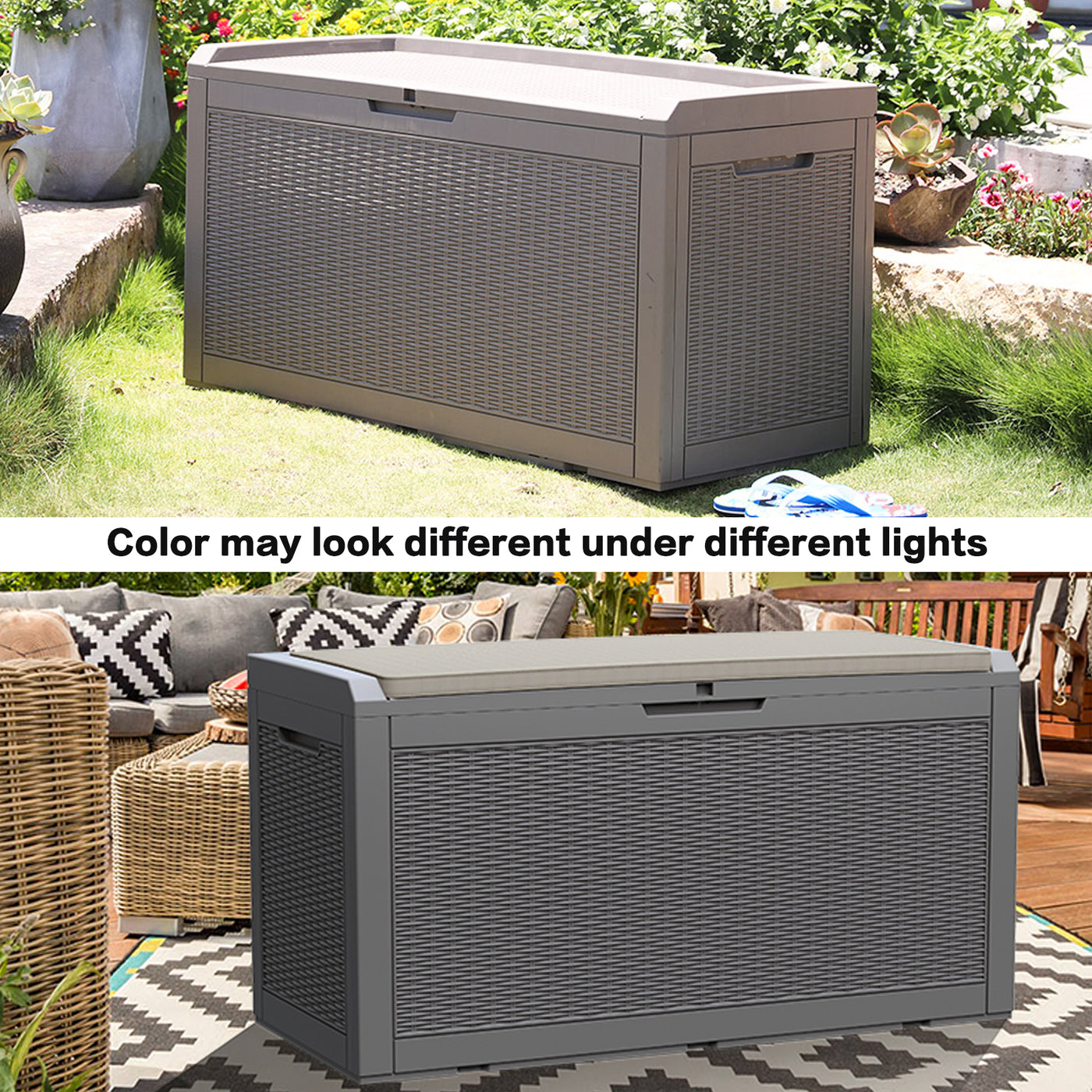 380L/100Gal Litre Outdoor Weatherproof Deck Box Patio Storage Cabinet w/ Cushion