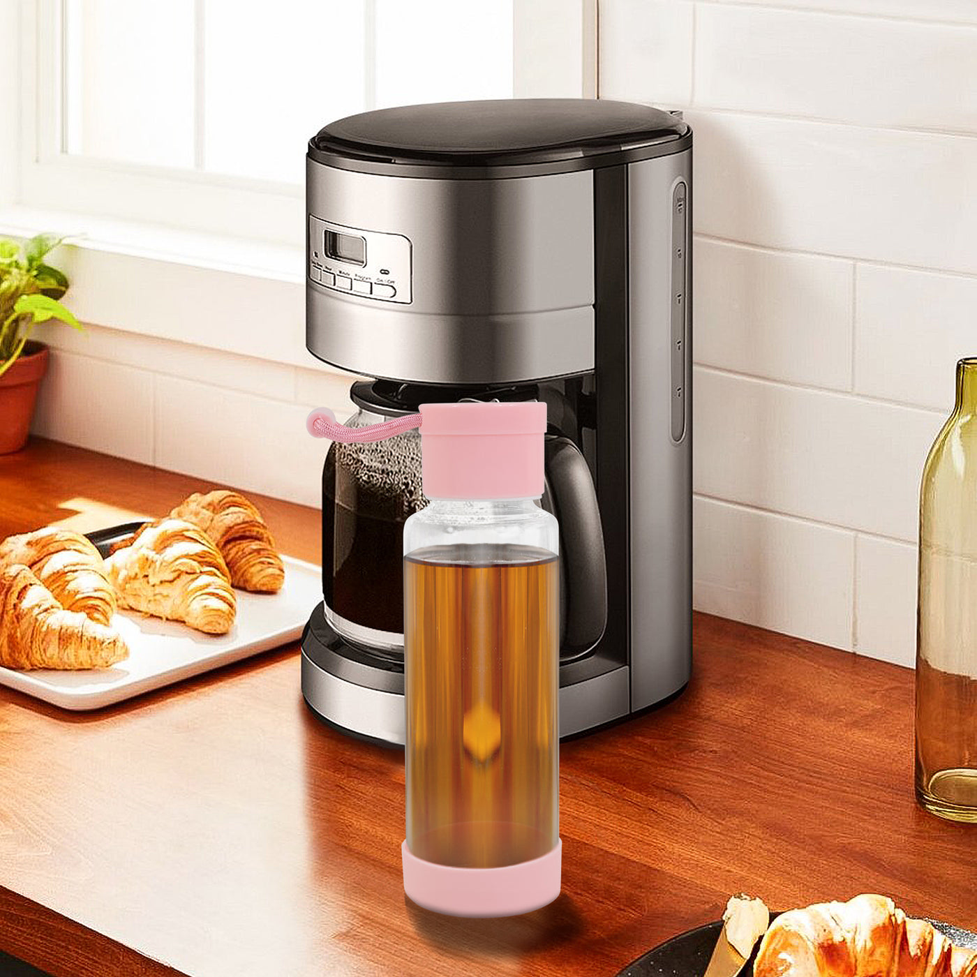 Clear Water Bottle 12oz / 350ml Wide Mouth Glass Bottles with Lids for Juicing