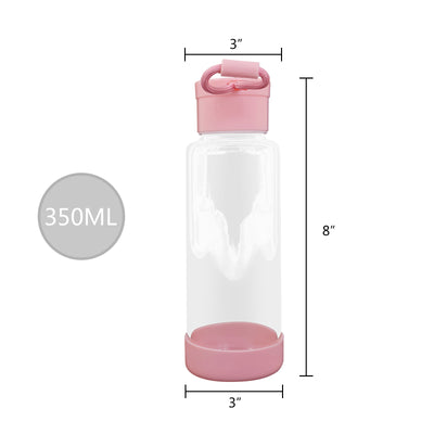 Clear Water Bottle 12oz / 350ml Wide Mouth Glass Bottles with Lids for Juicing