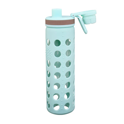 20oz Clear Glass Water Bottles Extra Lid Reusable Fitness Sports Bottle