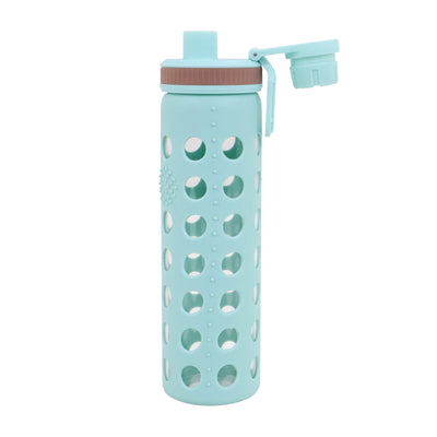 20oz Clear Glass Water Bottles Extra Lid Reusable Fitness Sports Bottle