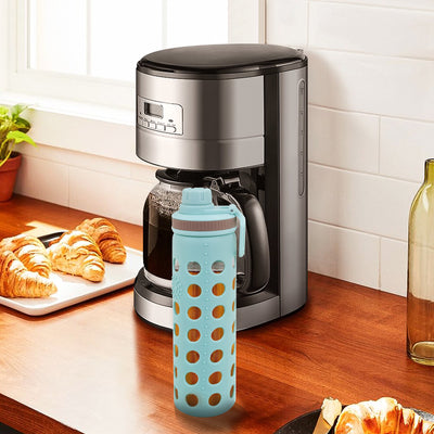 20oz Clear Glass Water Bottles Extra Lid Reusable Fitness Sports Bottle