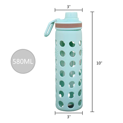 20oz Clear Glass Water Bottles Extra Lid Reusable Fitness Sports Bottle