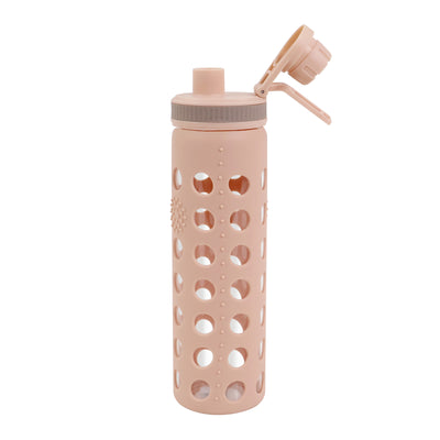 20oz Clear Glass Water Bottles Extra Lid Reusable Fitness Sports Bottle