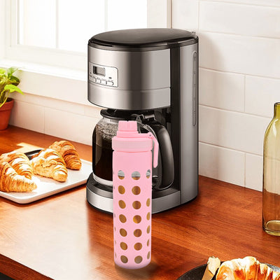 20oz Clear Glass Water Bottles Extra Lid Reusable Fitness Sports Bottle