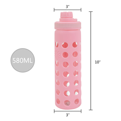 20oz Clear Glass Water Bottles Extra Lid Reusable Fitness Sports Bottle