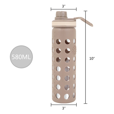 20oz Clear Glass Water Bottles Extra Lid Reusable Fitness Sports Bottle