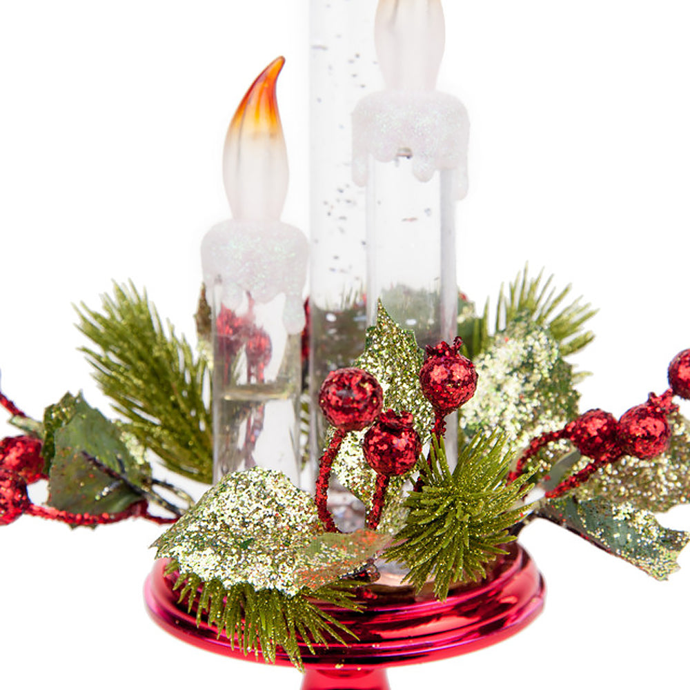 LED Candle Stand Decoration -3 Lighted Candles with Pine Décor on A Candle Stand