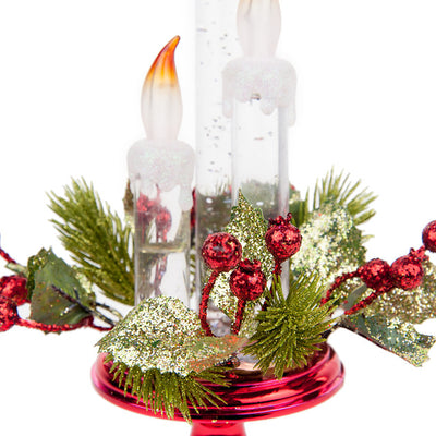 LED Candle Stand Decoration -3 Lighted Candles with Pine Décor on A Candle Stand