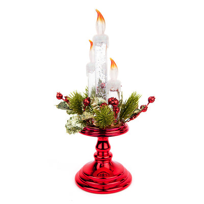 LED Candle Stand Decoration -3 Lighted Candles with Pine Décor on A Candle Stand