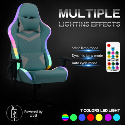Racing RGB LED Light Gaming Chair Ergonomic Swivel Office Computer Seat Recliner