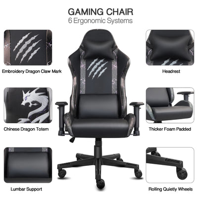 Gaming Racing Chair with Dragon Totem Ergonomic Swivel Recliner Computer Chair