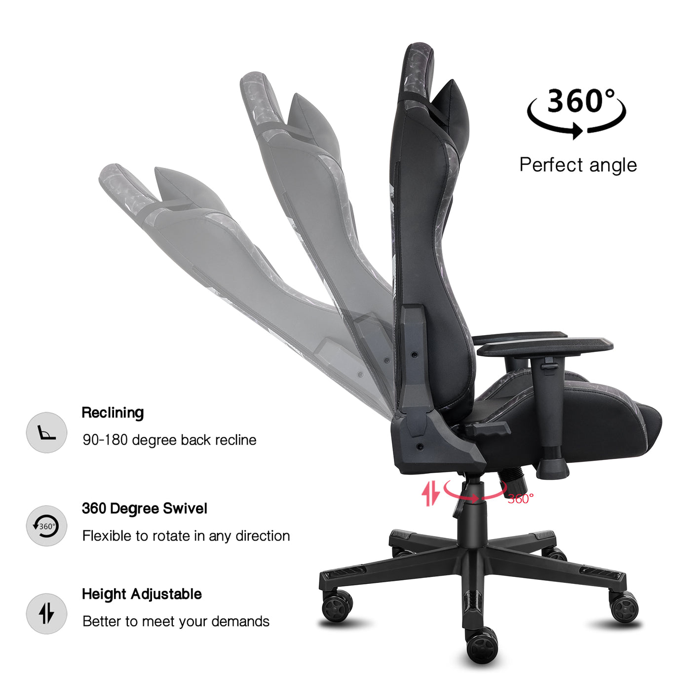 Gaming Racing Chair with Dragon Totem Ergonomic Swivel Recliner Computer Chair