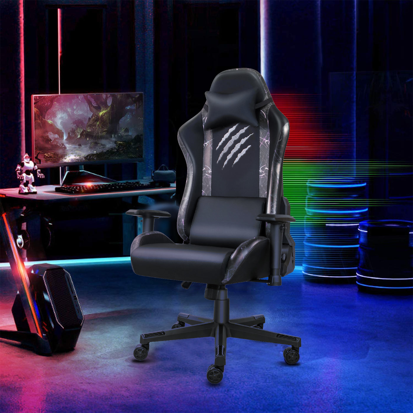 Gaming Racing Chair with Dragon Totem Ergonomic Swivel Recliner Computer Chair