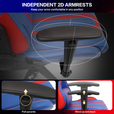 Ergonomic Video Gaming Chair Recliner | 360 Degree Swivel Computer Gaming Chair with Lumbar Support, Headrest, Height Adjustable for Study, Home Office, Blue Red