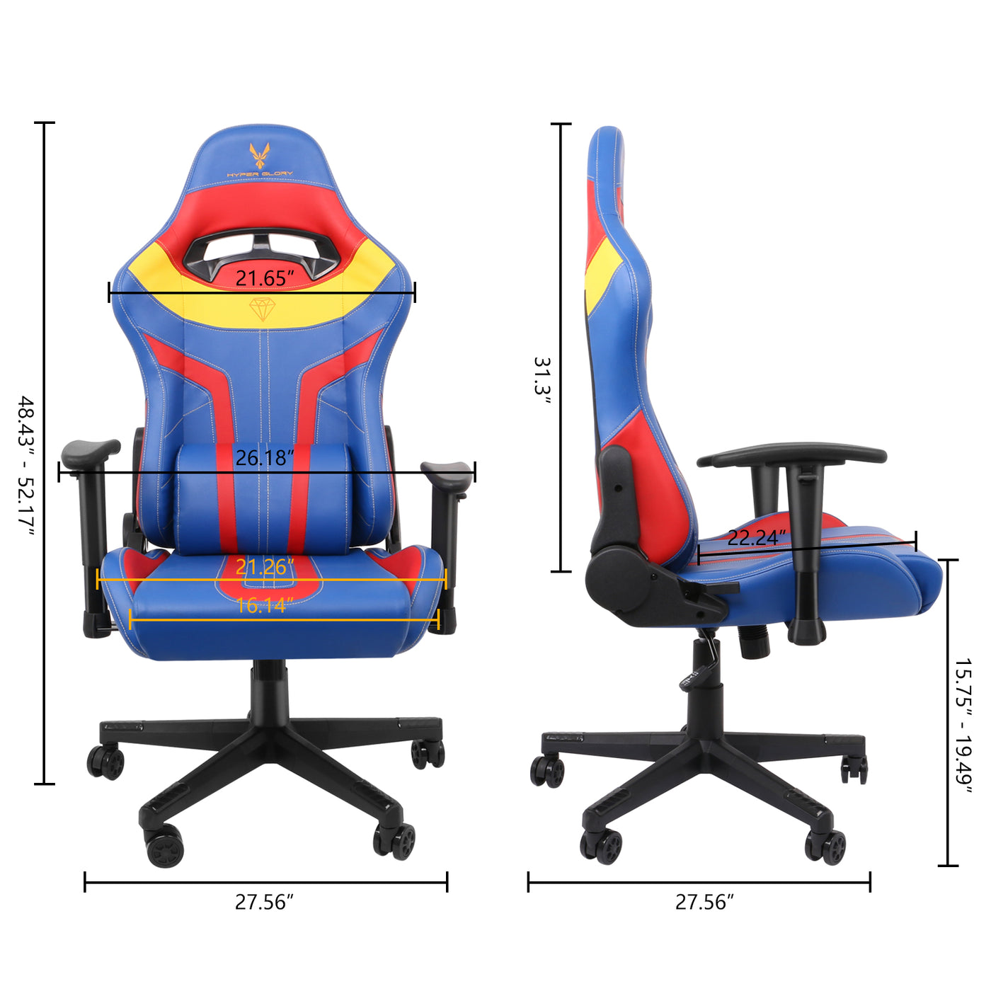 Ergonomic Video Gaming Chair Recliner | 360 Degree Swivel Computer Gaming Chair with Lumbar Support, Headrest, Height Adjustable for Study, Home Office, Blue Red