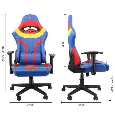 Ergonomic Video Gaming Chair Recliner | 360 Degree Swivel Computer Gaming Chair with Lumbar Support, Headrest, Height Adjustable for Study, Home Office, Blue Red