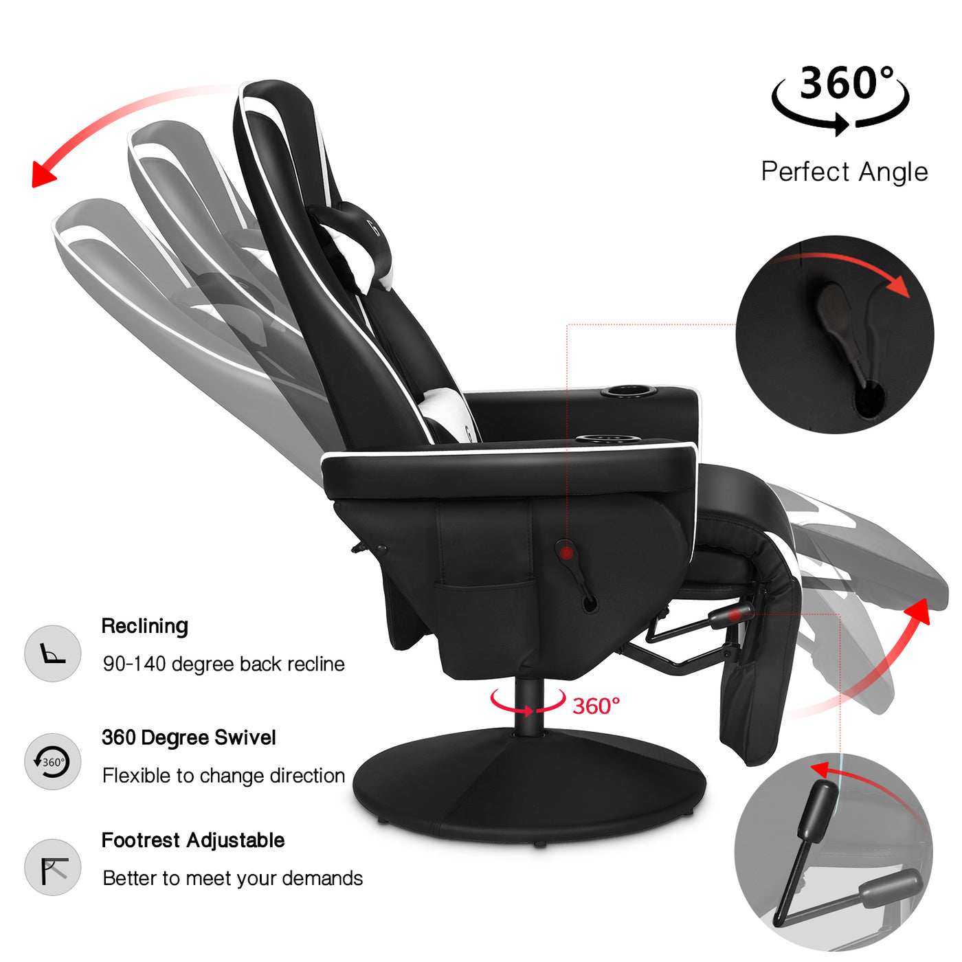 Racing Gaming Chair with Footrest Ergonomic Recliner Office Computer Desk Seat