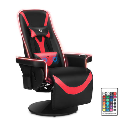 Swivel Gaming Chair Ergonomic Recliner w/ RGB LED Lights Massage Lumbar Support