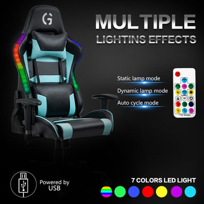 Computer Gaming Chair with LED RGB Light High-Back Ergonomic Office Swivel Chair