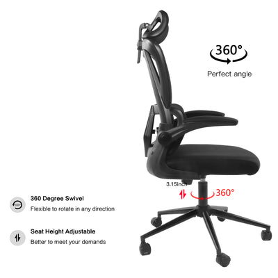Ergonomic Office Chair Height Adjustable Seat Swivel Computer Chair Breathable Mesh Chair with Flip-up Armrest, Lumbar Support, Adjustable Headrest